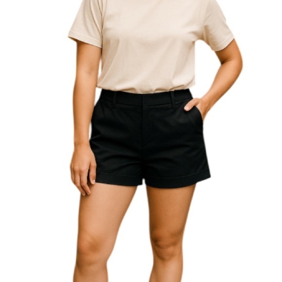 CATHERINE MALANDRINO Cuffed Shorts Black Cotton Stretch Mid Rise Size 14 - Picture 1 of 10